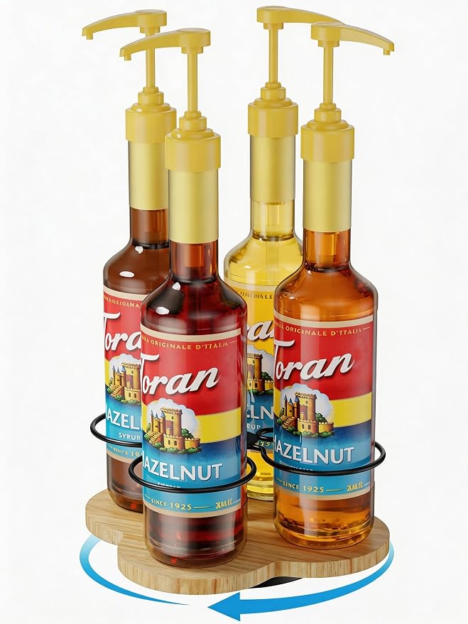 THYGIFTREE Rotating Coffee Syrup Organizer 4 Bottles Syrup Rack Dispenser16.9oz by THYGIFTREE