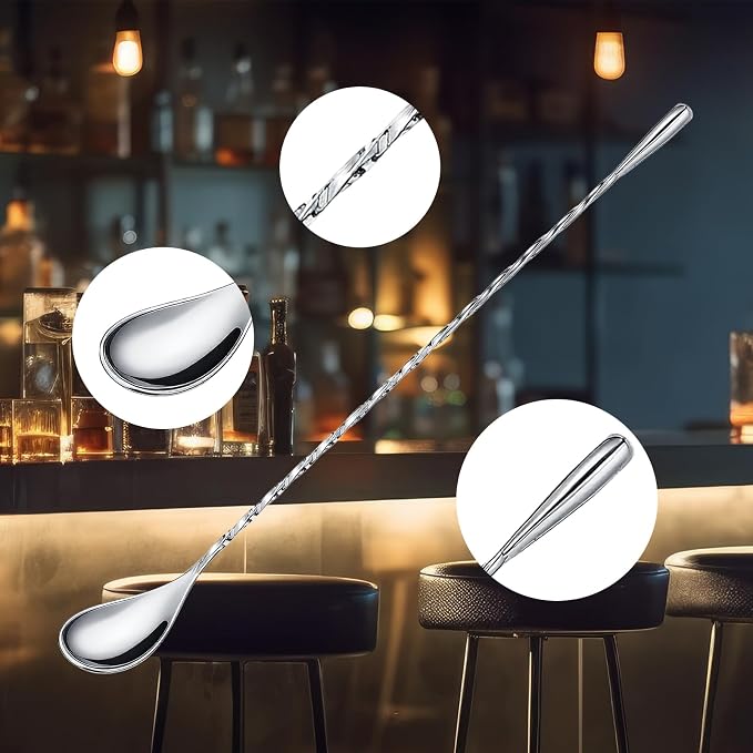 Boao 8 Pcs 12 Inch Cocktail Spoon Coffee Spoons Bar Stirring Spoon Long Handle - Image 3