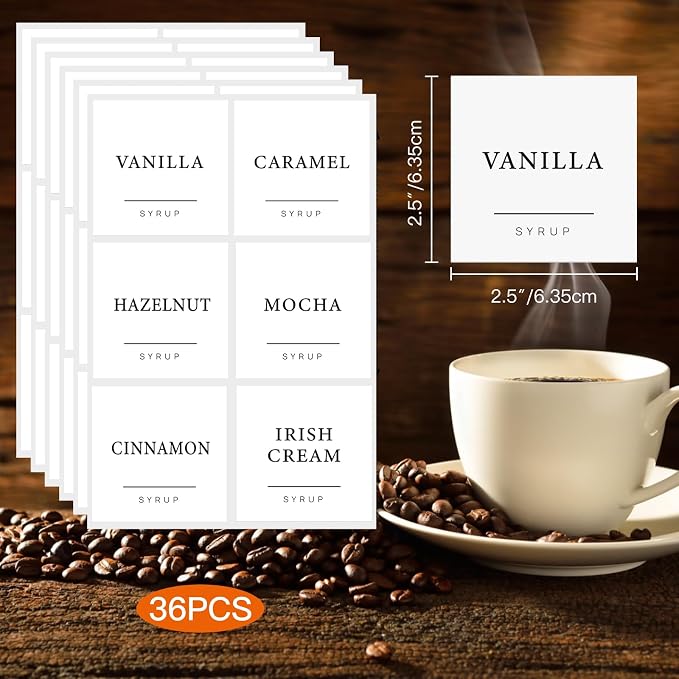 36PCS Coffee Syrup Labels, Minimalist Preprinted Coffee Syrup Stickers - Image 3