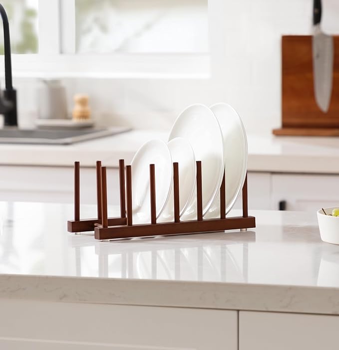 HBlife 2pcs 6 Slots Teak Dish Plate Bowl Cup Book Pot Lid Cutting Board Drying - Image 7