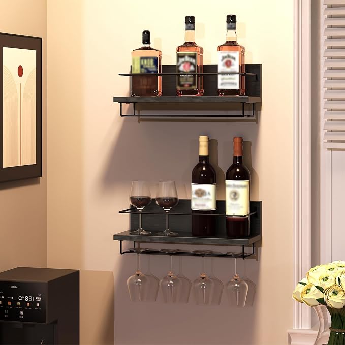 HOOBRO Wall Mounted Wine Rack 2 Pack, Hanging Wine Shelves, Wine Glass Bottle by HOOBRO