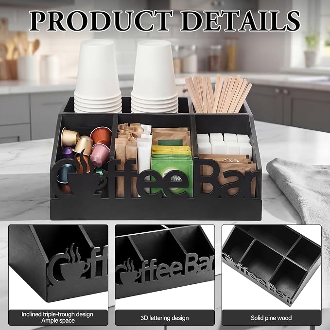 Coffee Station Organizer for Counter Wood Countertop Accessories Organizer - Image 3