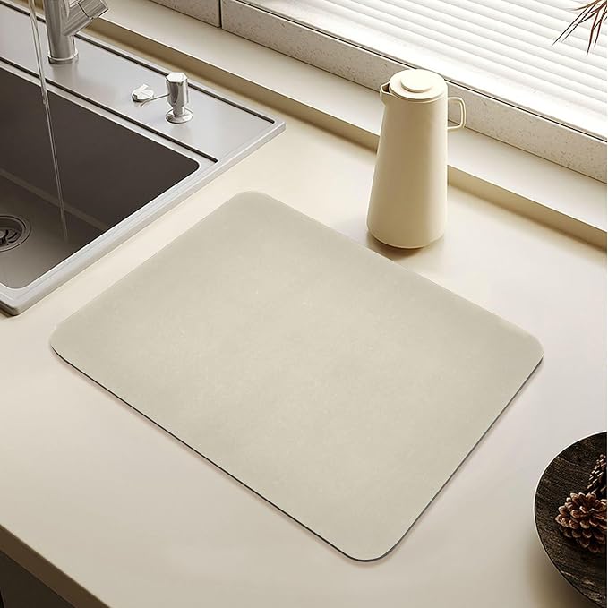 Beige Dish Drying Mat for Kitchen Counter No-slip Rubber Bottom Dish Drying Pad by Sinestour