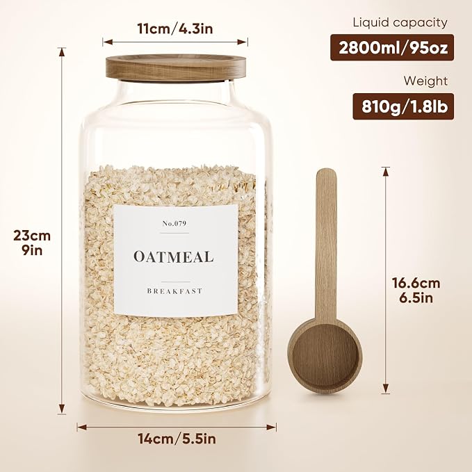 2 PCS Flour Sugar Storage Containers Glass, Large Glass Food Storage Jars - Image 2