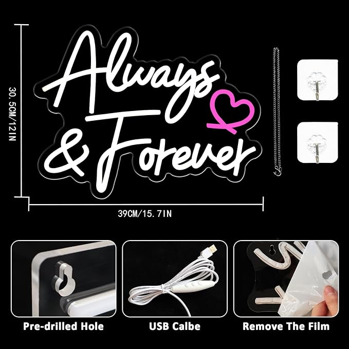 Always Forever Neon Sign Warm White Neon Light Sign, Letters Wedding Led Neon - Image 2