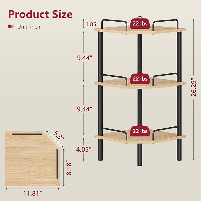 Tajsoon Corner Shelf Stand, 3 Tier Industrial Corner Shelves, Corner Shelving - Image 3