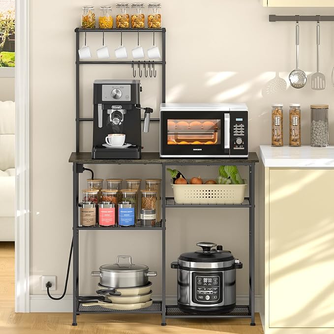 3IngSeagulls Bakers Rack with Power Outlet, Kitchen Microwave Stand with 10 by 3IngSeagulls