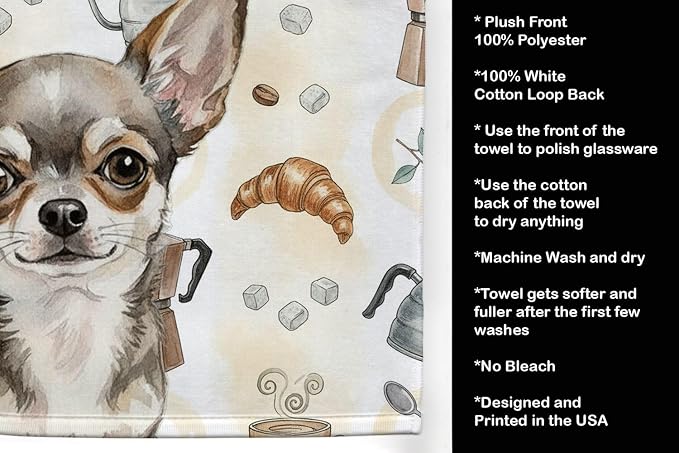 Caroline's Treasures Chihuahua Coffee Bar Kitchen Towel Velour Plush Front and - Image 4