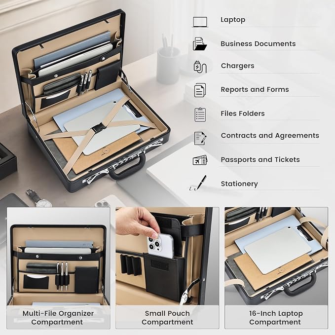 Briefcases for Men Carrying Case Document Attache Case for 16 Inch Laptop - Image 2