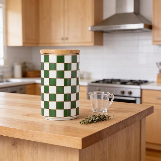 Kitchen Countertop Ceramic Checkered Canisters, Airtight Kitchen Canisters - Image 5