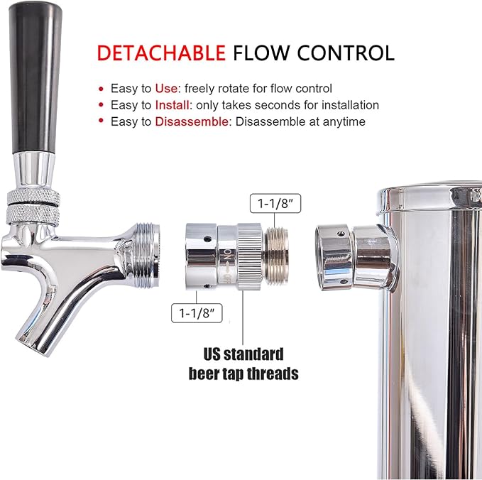 Beer Faucet Flow Control Adapter US Beer Tap Liquid and Foam Control Valve - Image 2