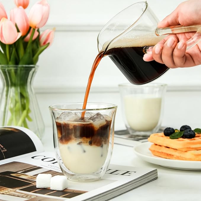 BCnmviku 250ML/8.5OZ Espresso Glass Measuring Cup Triple Pitcher Milk Cup - Image 3