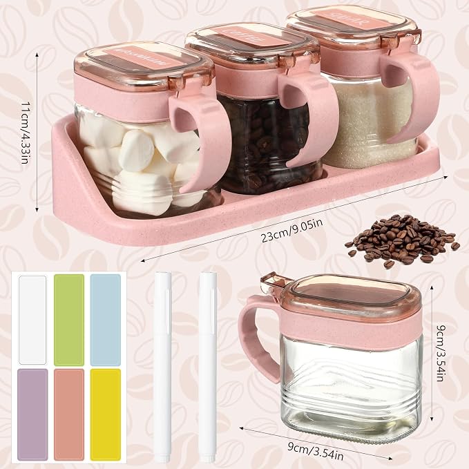 Suclain 3 Pcs Sugar Coffee Container Set 16 oz Glass Condiment Jar Spice - Image 3