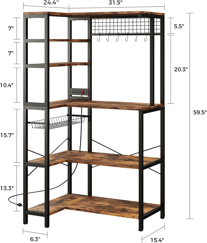 IRONCK Bakers Rack with Power Outlet, 5-Tier Corner Microwave Stand with Storage - Image 3