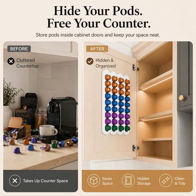 Bamboo Coffee Pod Holder, Adhesive Wall Mount - Image 5