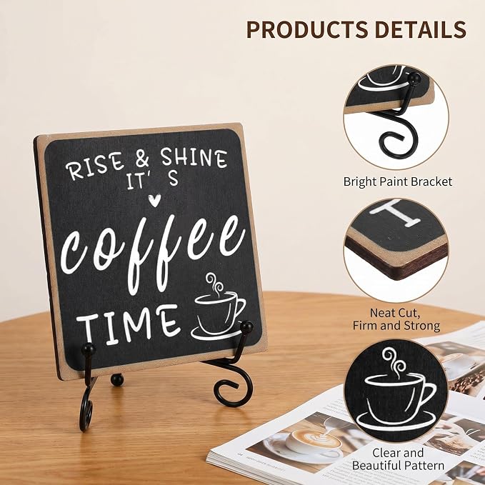 Wooden Coffee Bar Sign – 4"x4" Farmhouse Coffees Decor - Image 3