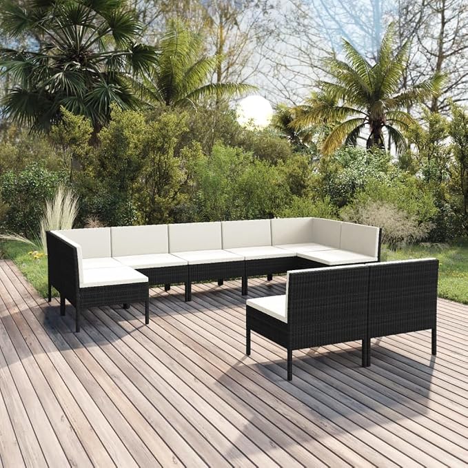 9 Piece Patio Lounge Set with Cushions, PE Rattan Outdoor Furniture Sectional - Image 2