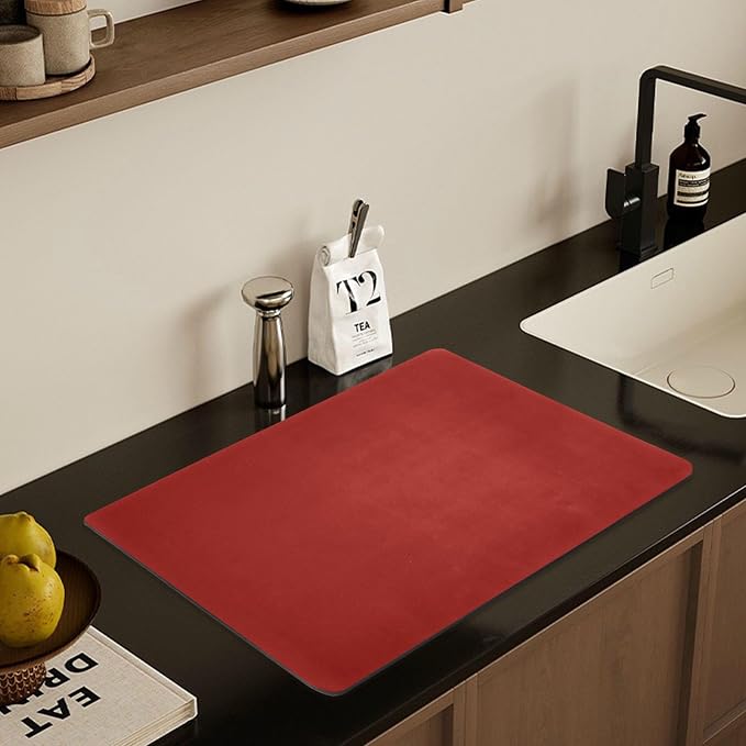 Red Dish Drying Mat for Kitchen Counter No-slip Rubber Bottom Dish Drying Drain - Image 7