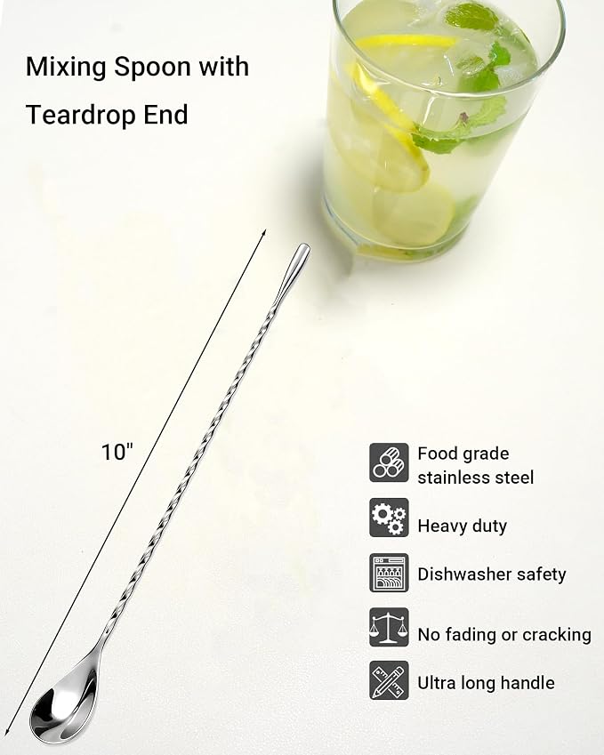 Bar Spoon Set, 10 Inch Stainless Steel Cocktail Mixing Spoon - Image 4