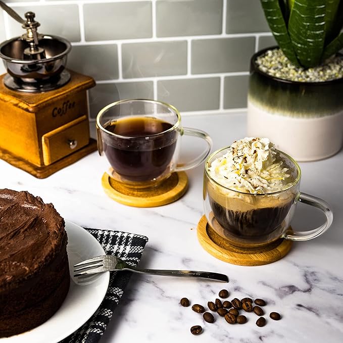 8oz Double Walled Glass Coffee Mugs - Image 2