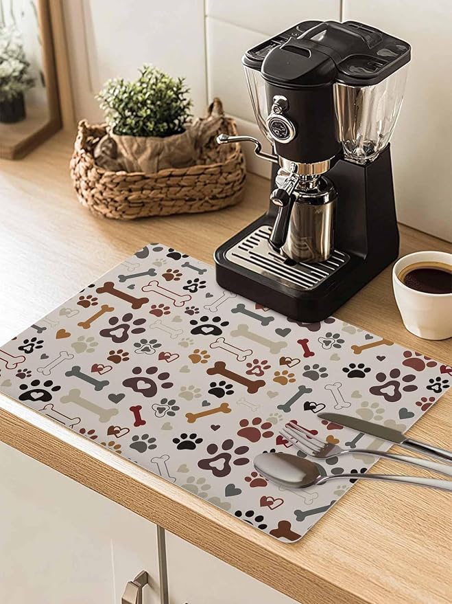 Dog Claws Coffee Mat Dog Bones Love Vintage Texture Absorbent Bar Mat by Unknown