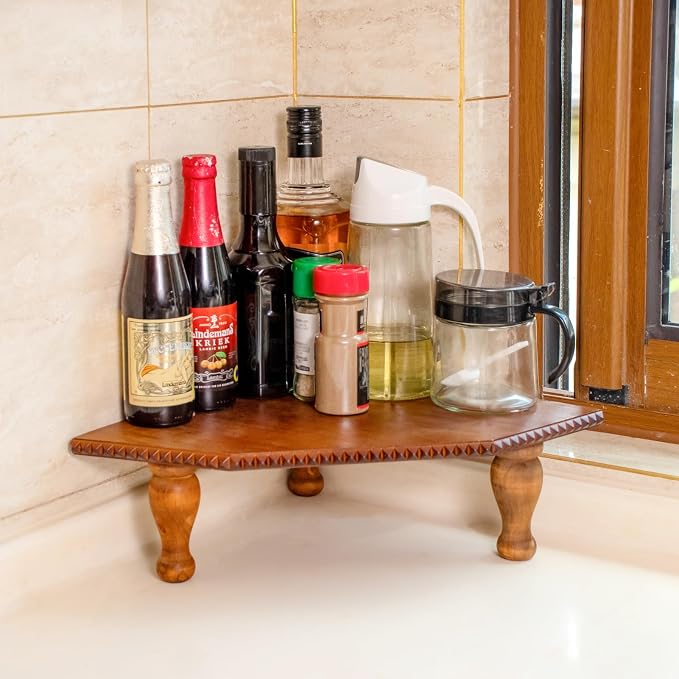 OKSQW Wood Corner Counter Shelf Framehouse Decorative Tray Stand - Image 4