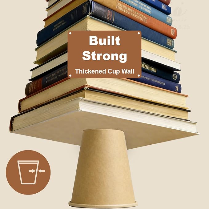 12 oz 100 Pack Disposable Coffee Cups, Bulk Brown Disposable Paper Cups - Image 5