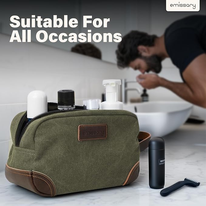 emissary Men's Canvas Travel Toiletry Bag, Leather Dopp Kit - Image 7