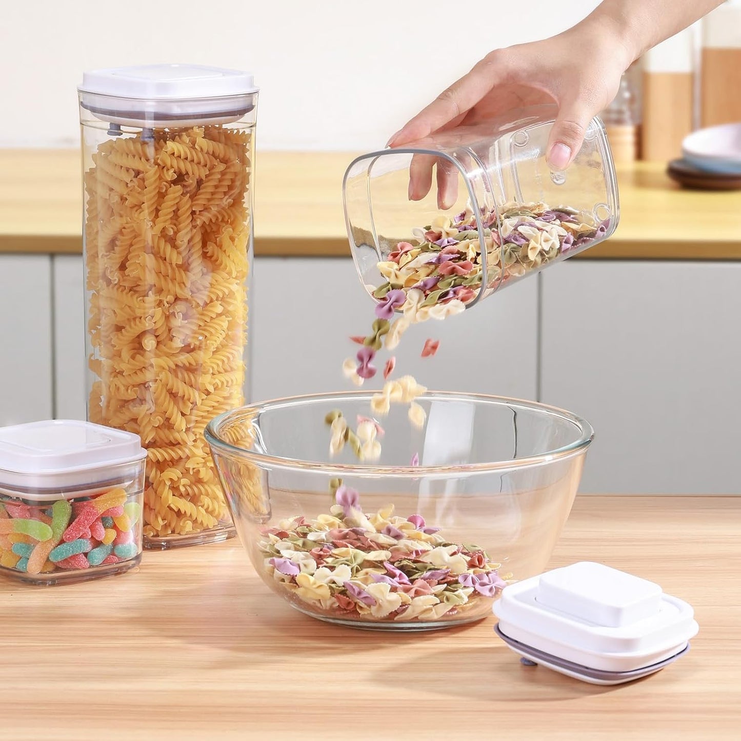 Food Airtight Containers storage with Lids 3 Pack One Button Open/POP UP/Kitchen Storage Organization for Coffee Tea Brown Sugar Cereals 950ml x 3