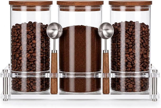Suclain 3 Pcs Glass Coffee Bean Canister Coffee Bean Container by Suclain