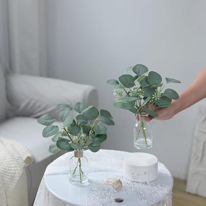 Zheart 2 Pack Small Fake Plants Eucalyptus Potted，Artificial Eucalyptus Stems - Image 3