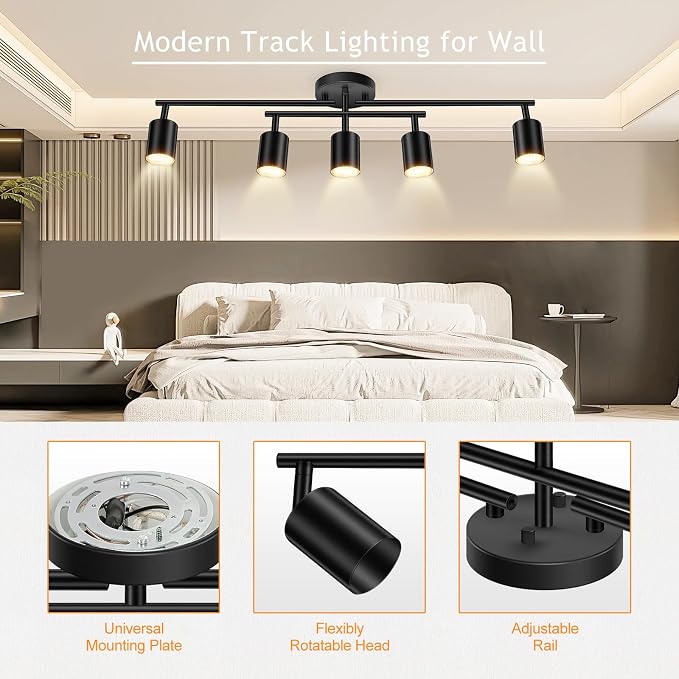 BoostArea 5 Light Track Lighting Kit, Center Swivel Track Light Heads, Flexibly - Image 4