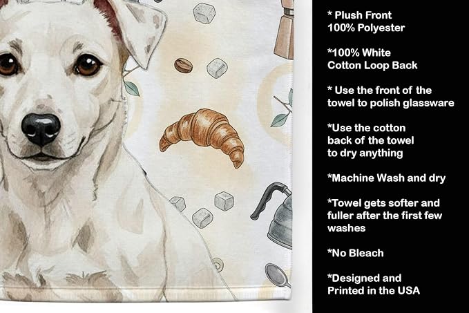 Caroline's Treasures White Jack Russell Terrier Coffee Bar Kitchen Towel Velour - Image 4