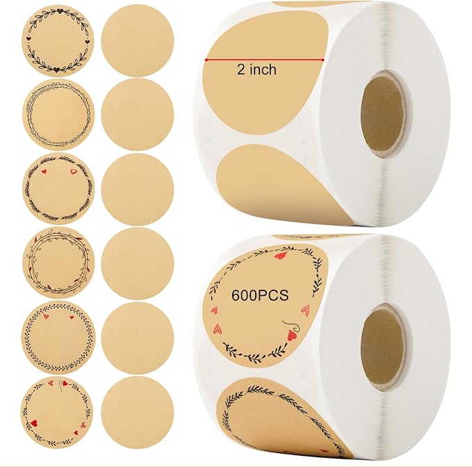 600-Pack 2" Round Kraft Stickers by Unknown