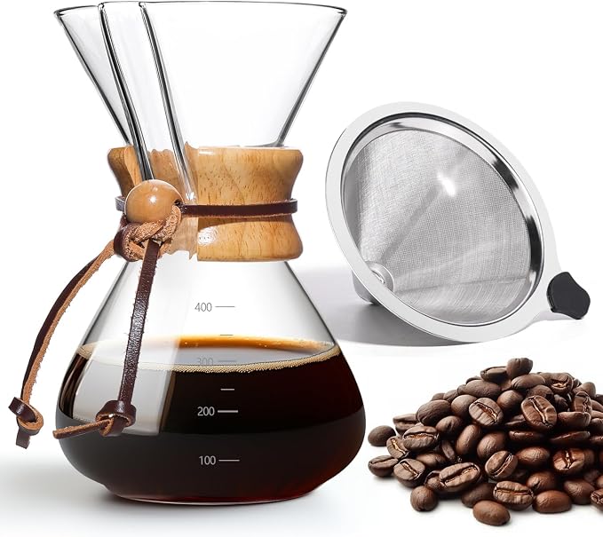 Pour Over Coffee Maker 14 OZ, 4 Cup Borosilicate Glass Drip Coffee Maker by Yopinmall