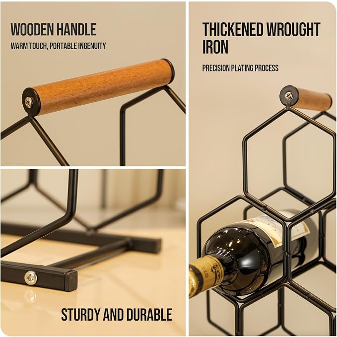 Small Black Wine Rack 6 Bottle Holder Countertop - Image 6