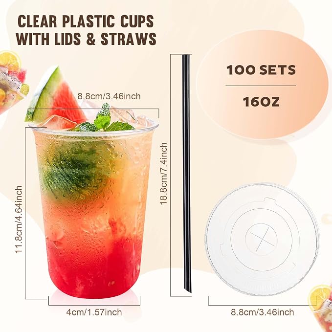 tchrules 100 Set 16oz Plastic Cups - Image 2