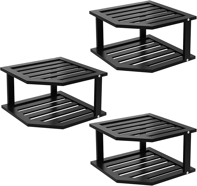 VERTORGAN Bamboo Corner Shelf, 2 Tier Plate Organizer by VERTORGAN