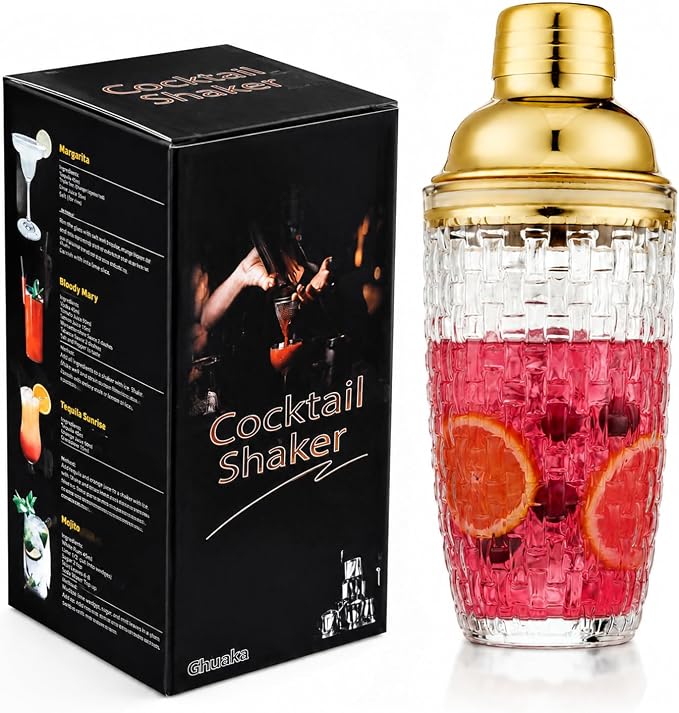Glass Cocktail & Martini Shaker, 13oz Bar Mixing Shaker by Gbuxska