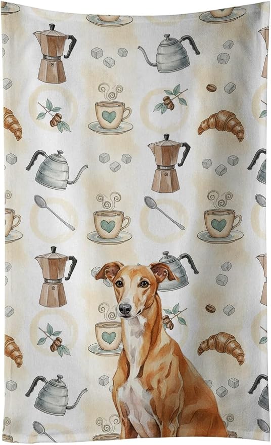 Caroline's Treasures Red Greyhound Coffee Bar Kitchen Towel Velour Plush Front by CarolinesTreasures