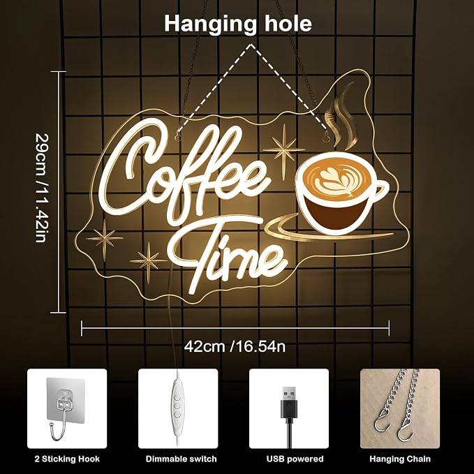 Coffee Time Neon Sign Latte Art Neon Lights Neon Bar Signs - Image 6