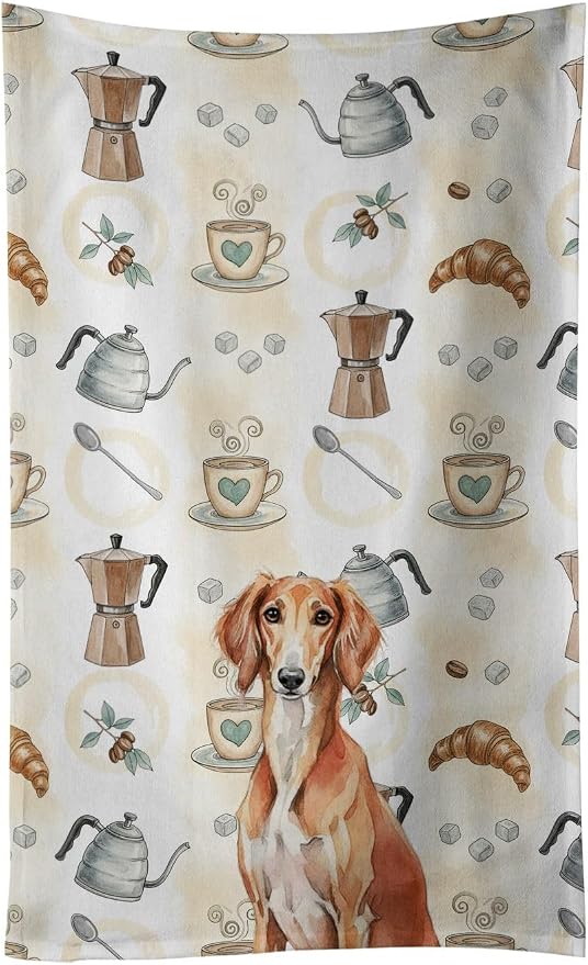 Caroline's Treasures Red Saluki Coffee Bar Kitchen Towel Velour Plush Front and by CarolinesTreasures