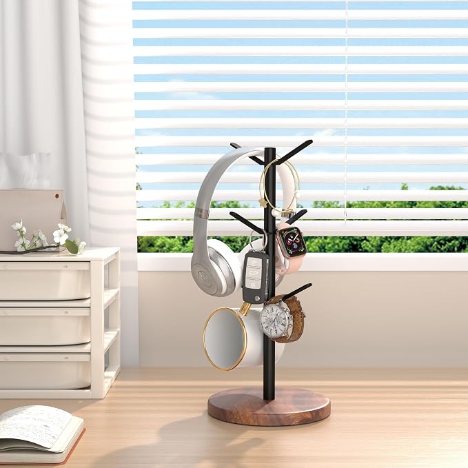 Coffee Mug Tree Holder Countertop, Non-Slip Walnut Wood Mug Rack - Image 7