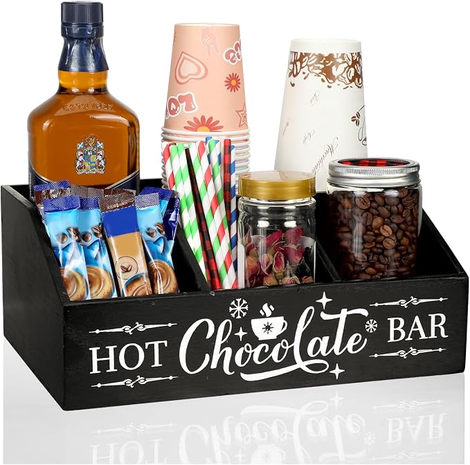Barydat Christmas Hot Cocoa Bar Wood Coffee Station Organizer Countertop by home