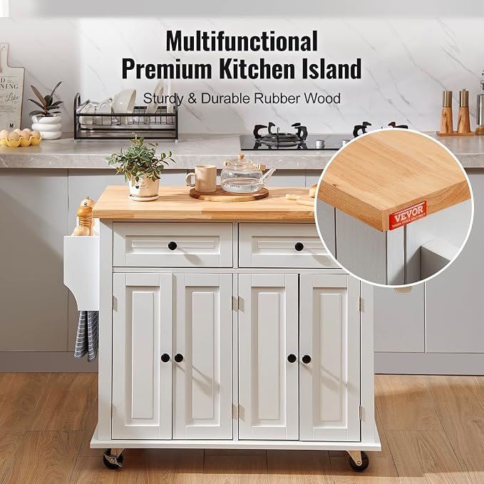 VEVOR Kitchen Island Cart with Solid Wood Top, 35.4" Width Mobile Carts with - Image 6