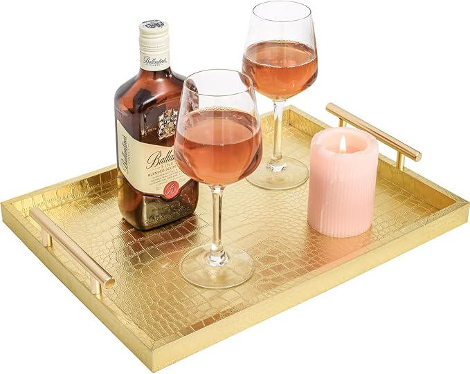 Set of 2 Modern Elegant Large Wood Serving Tray, Rectangle Decorative Tray - Image 8