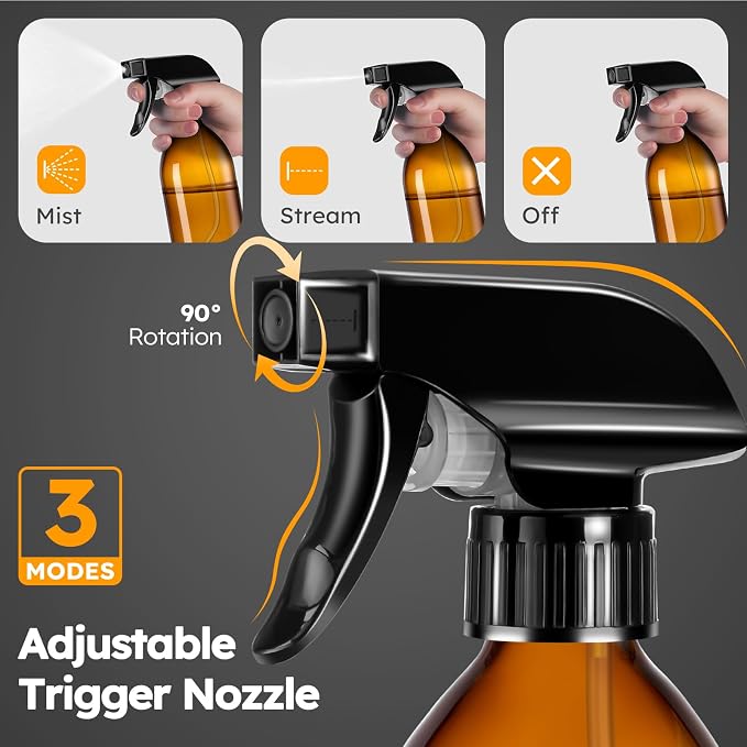 Tecohouse Amber Glass Spray Bottles 8oz, 2 Pack 360° Water Spray Bottle - Image 4
