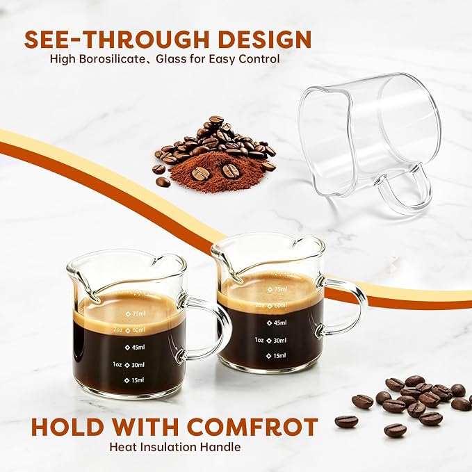 Espresso Cups Set of 2, 4 OZ Double Spouts Cups, Shot Glasses, Measuring Cup - Image 3