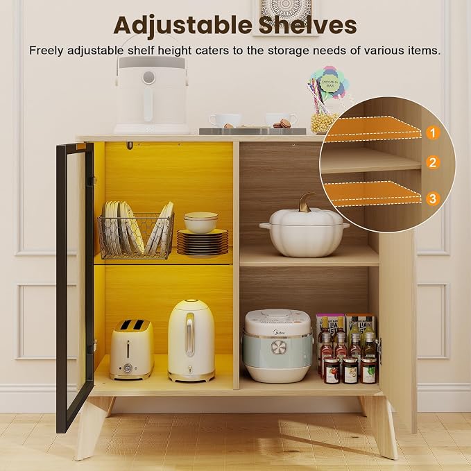 Fluted Buffet Cabinet with Storage, Small Coffee bar Cabinet with Adjustable - Image 3