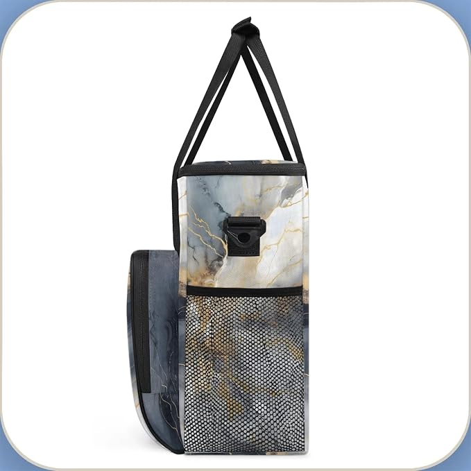 Grey Gold Marble Coffee Maker Carring Bag, Large Insulated Storage Organizer - Image 4